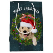 メリークリスマスゴールデンレトリバーをプレゼント ミディアムペーパーバッグ (正面)