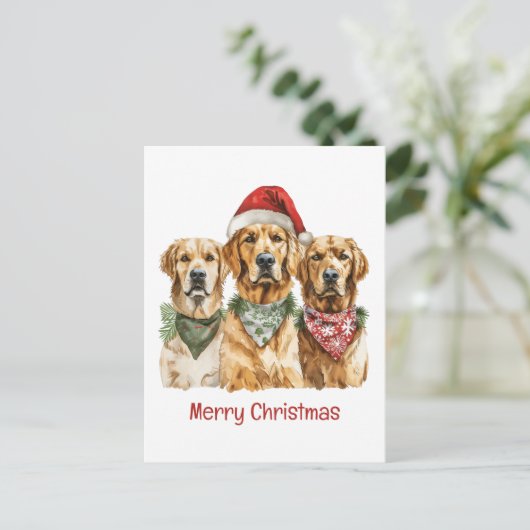 メリークリスマスゴールデンレトリバードッグ シーズンポストカード (スタンド正面)