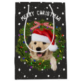 メリークリスマスゴールデンレトリバー水玉模様 ミディアムペーパーバッグ (正面)