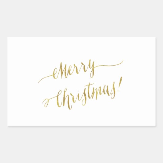 メリークリスマスゴールドフェイクフォイルのスクリプトレタリング 長方形シール (正面)