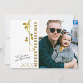 メリークリスマスゴールドフォイルホリー独身の写真 シーズンカード (正面)