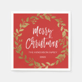 メリークリスマスゴールドフォイルリース（名前と日付） スタンダードカクテルナプキン (正面)