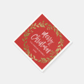 メリークリスマスゴールドフォイルリース(名前と日付) スタンダードカクテルナプキン (角)