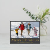 メリークリスマスゴールドフォイル書道と写真 箔シーズンポストカード (立ち正面)