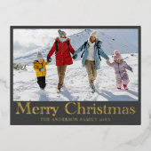 メリークリスマスゴールドフォイル書道と写真 箔シーズンポストカード (正面)