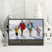 メリークリスマスゴールドフォイル書道と写真 箔シーズンポストカード