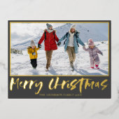 メリークリスマスゴールドフォイル書道と写真 箔シーズンポストカード (正面)