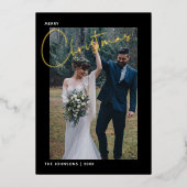 メリークリスマスゴールドフォイル書道黒写真 箔シーズンカード (正面)