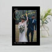 メリークリスマスゴールドフォイル書道黒写真 箔シーズンカード (立ち正面)