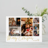 メリークリスマスゴールド数々のフォイル写真 – 白 箔招待状 (立ち正面)