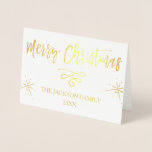 メリークリスマスゴールド箔とホワイトタイポグラフィ 箔カード<br><div class="desc">ホワイトバックグラウン実在ドに金箔を付けたメリークリスマスクリスマスカード。このカードは実際の金ゴールドフォイルを使用しカスタマイズて、あなたの家族の名前と年でカードを可能にする。</div>