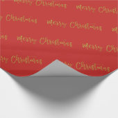 メリークリスマスゴールド箔とレッドタイポグラフィ ラッピングペーパー (角)