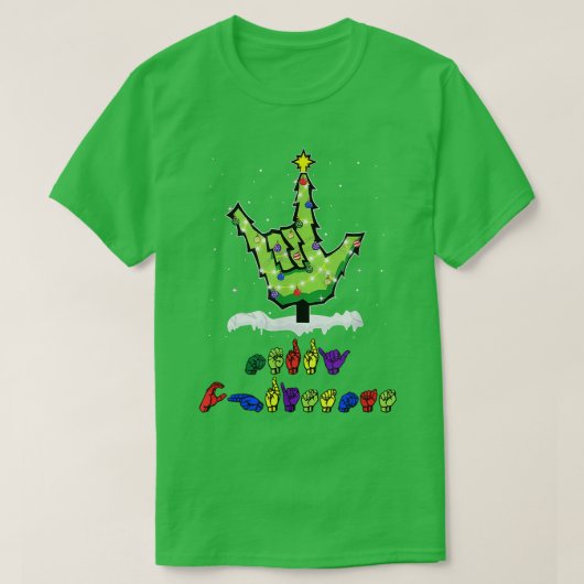 メリークリスマスサイン言語Aslクリスマスツリー Tシャツ (デザイン正面)