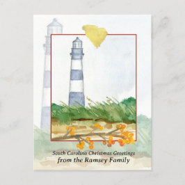 メリークリスマスサウスカロライナ州モリスライトハウス シーズンポストカード