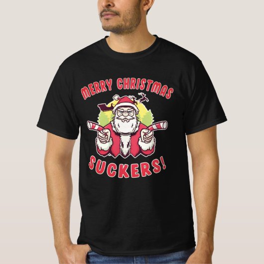 メリークリスマスサッカーサンタクロースマッスル Tシャツ (正面)