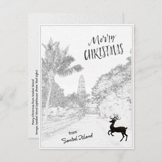 メリークリスマスサニベルアイランドライトハウスFL シーズンポストカード (正面/裏面)