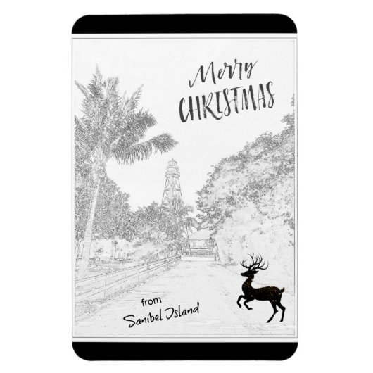 メリークリスマスサニベルアイランドライトハウスFL マグネット (縦)