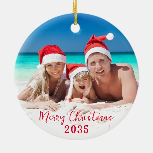 メリークリスマスサニーファミリーフォト セラミックオーナメント (裏面)
