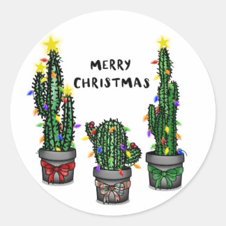 メリークリスマスサボテンのステッカー ラウンドシール