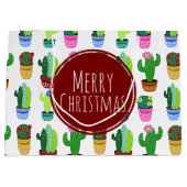 メリークリスマスサボテンの模様 ラージペーパーバッグ (正面)