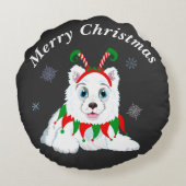 メリークリスマスサモイドと小妖精や小人ヘッドバンド ラウンドクッション (裏面)