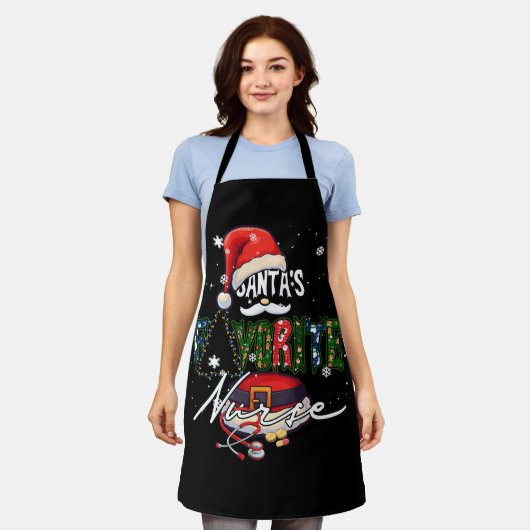 メリークリスマスサンタお気に入りのナース助産師Xma エプロン (着用した状態)