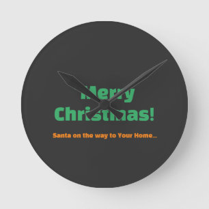 メリークリスマスサンタがあなたの家に文字 ラウンド壁時計