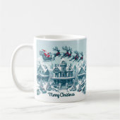メリークリスマスサンタがそりの青い白 コーヒーマグカップ (左)