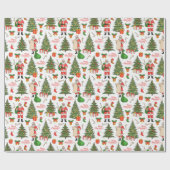 メリークリスマスサンタがクリスマスツリーのリストをチェック ラッピングペーパー (フラット)