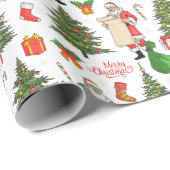 メリークリスマスサンタがクリスマスツリーのリストをチェック ラッピングペーパー (ロールコーナー)