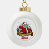 メリークリスマスサンタがマスクを被る セラミックボールオーナメント (正面)