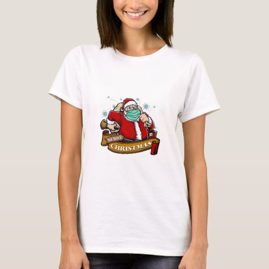 メリークリスマスサンタがマスクを被る Tシャツ (正面)