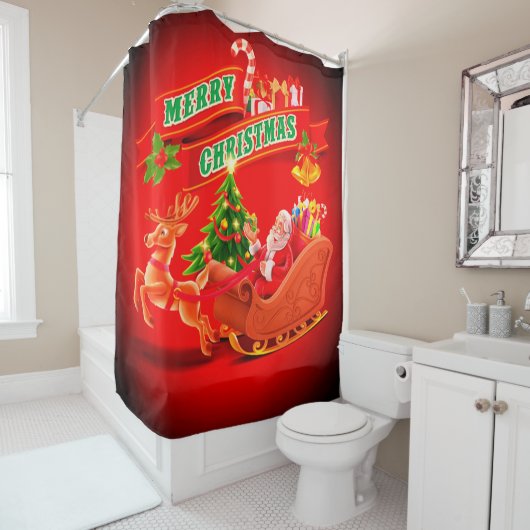 メリークリスマスサンタそりとトナカイ シャワーカーテン (インサイチュ)