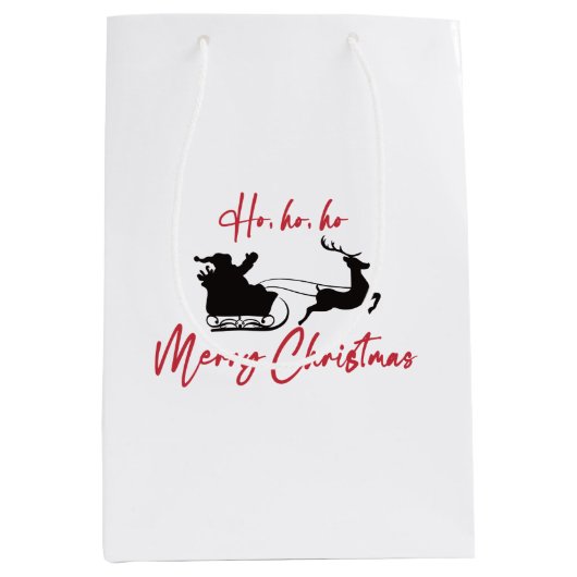 メリークリスマスサンタそりとトナカイ ミディアムペーパーバッグ (正面)