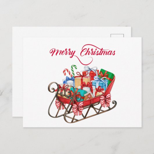 メリークリスマスサンタそりとプレゼント ポストカード (正面/裏面)