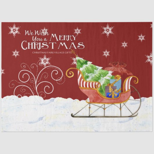 メリークリスマスサンタそりのギフトスノーフレーク名 薄葉紙 (正面)