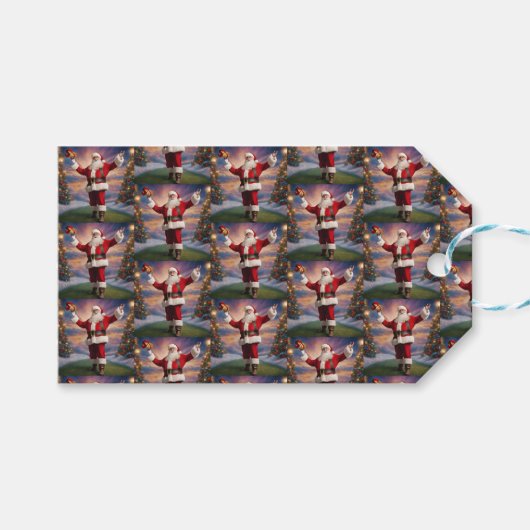 メリークリスマスサンタとクリスマスツリー ギフトタグ (正面(横))