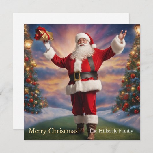 メリークリスマスサンタとクリスマスツリー シーズンカード (正面/裏面)