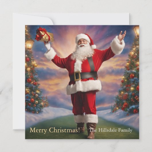 メリークリスマスサンタとクリスマスツリー シーズンカード (正面)