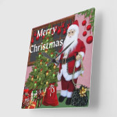 メリークリスマスサンタとクリスマスツリー スクエア壁時計 (傾斜)