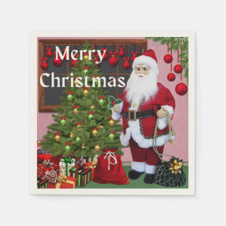 メリークリスマスサンタとクリスマスツリー スタンダードカクテルナプキン