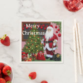 メリークリスマスサンタとクリスマスツリー スタンダードカクテルナプキン (インサイチュ)