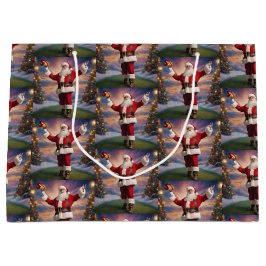 メリークリスマスサンタとクリスマスツリー ラージペーパーバッグ