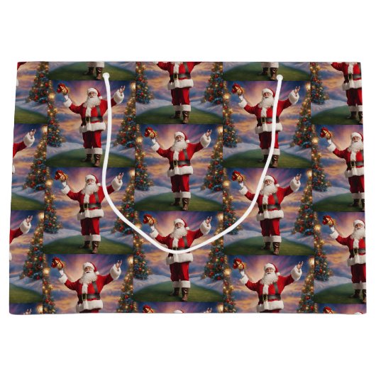 メリークリスマスサンタとクリスマスツリー ラージペーパーバッグ (正面)