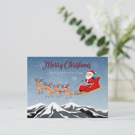 メリークリスマスサンタとトナカイのはがき シーズンポストカード (スタンド正面)