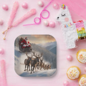 メリークリスマスサンタとトナカイ ペーパープレート (パーティー)