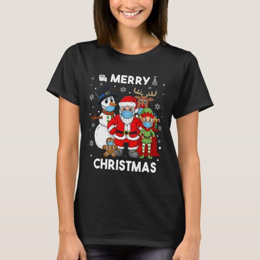 メリークリスマスサンタと友人少年子供家族 Tシャツ (正面)