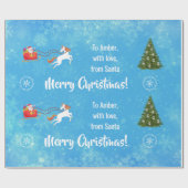 メリークリスマスサンタのそりユニコーンがパーソナライズ ラッピングペーパー (フラット)