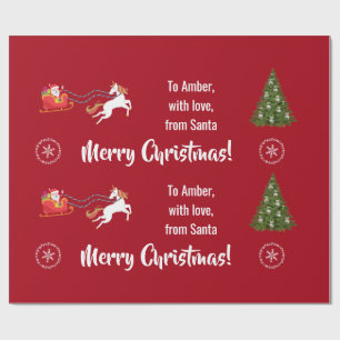 メリークリスマスサンタのそりユニコーンがパーソナライズ ラッピングペーパー