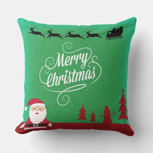 メリークリスマスサンタのトナカイが空を滑空する クッション (正面)